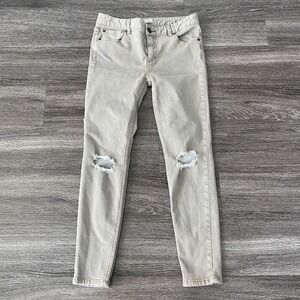 Free People Busted Knee Destroyed Skinny Jeans Pants Size 28 Gray Brown Tan